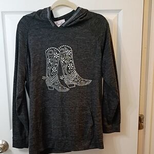 Dark Gray Rhinestone Boot Hoodie Sweatshirt - Women's